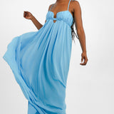 ASOS DESIGN Baby Doll Ruched Bust Maxi Dress In Turquoise