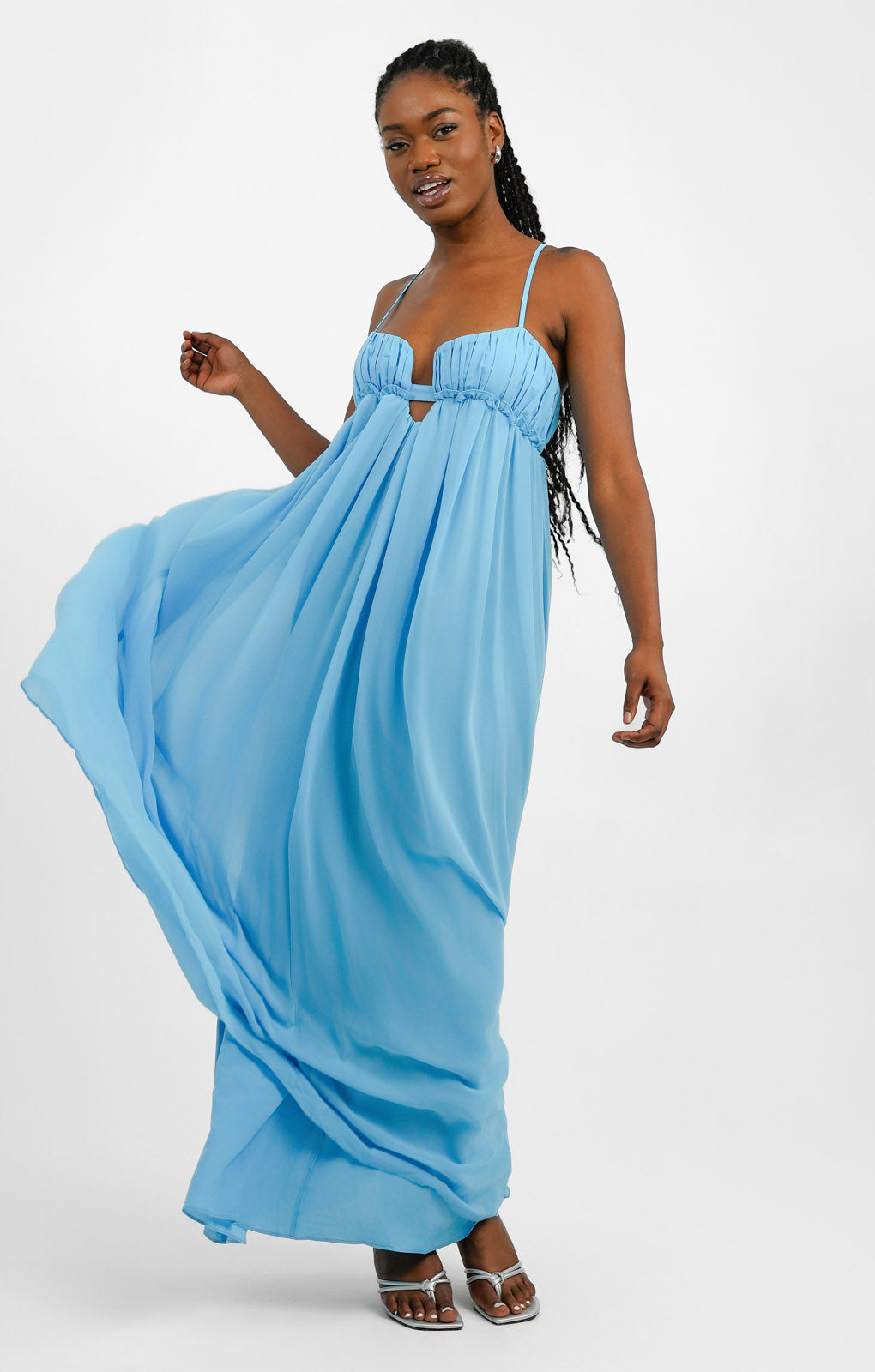 ASOS DESIGN Baby Doll Ruched Bust Maxi Dress In Turquoise
