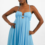 ASOS DESIGN Baby Doll Ruched Bust Maxi Dress In Turquoise