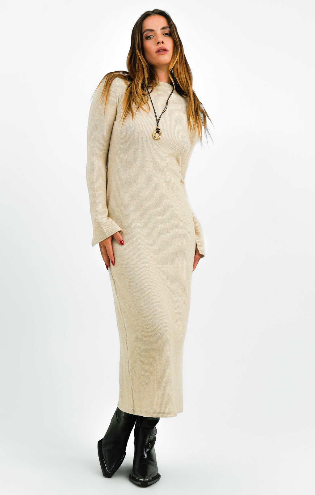 Topshop Rib Column Midi Dress In Cream