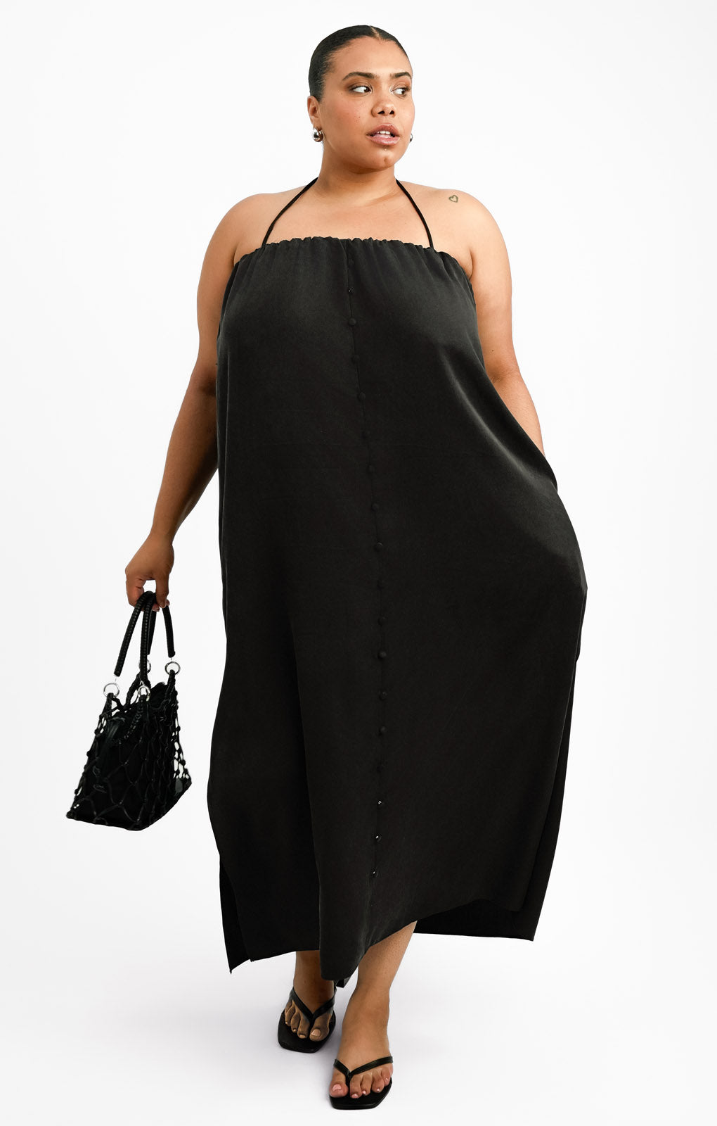 ASOS DESIGN Curve Multiway Button Through Midi Smock Cami Dress In Black