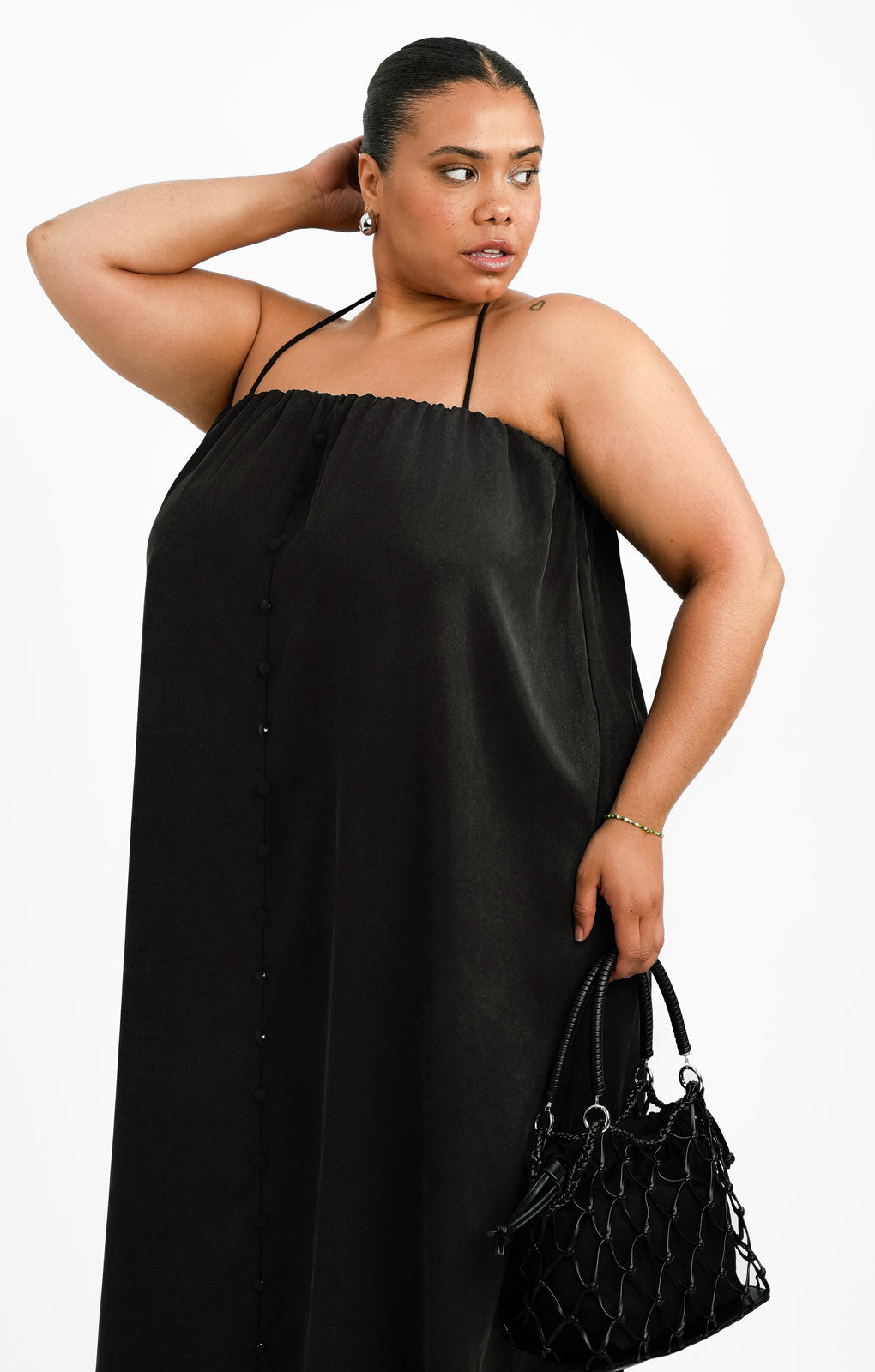 ASOS DESIGN Curve Multiway Button Through Midi Smock Cami Dress In Black