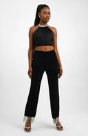NA-KD x Mimi Ar Co-Ord Trousers With Fringe Detail In Black Glitter