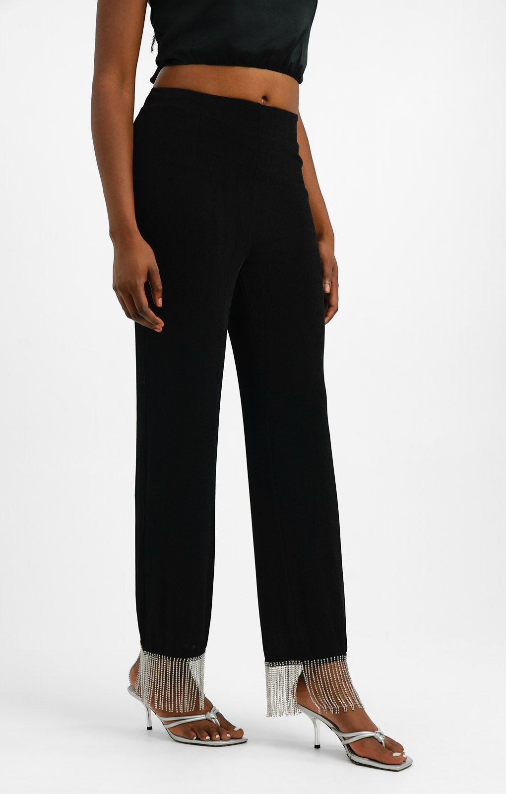 NA-KD x Mimi Ar Co-Ord Trousers With Fringe Detail In Black Glitter