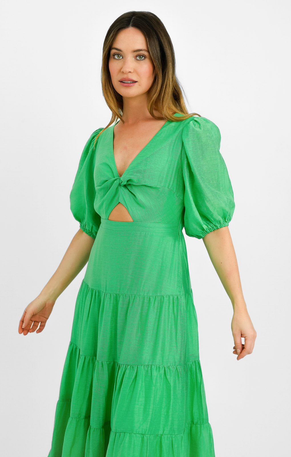 Forever New Petite Short Sleeve Cut Out Maxi Dress In Green