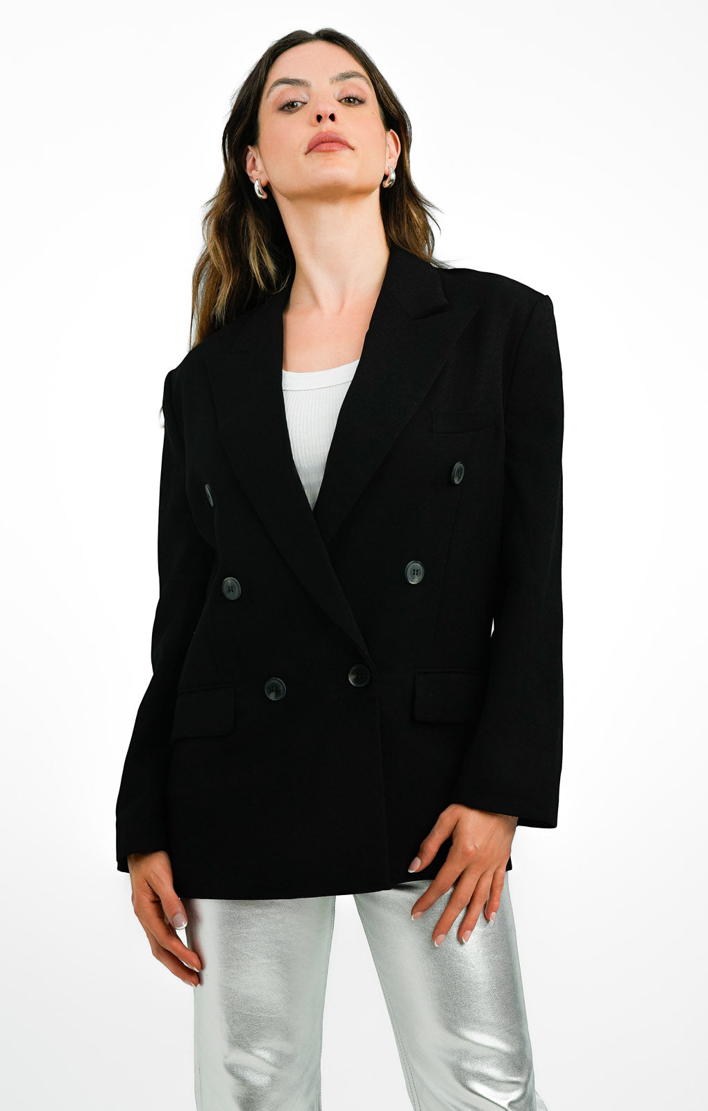 Topshop 90'S Double Breasted 6 Button Blazer In Black