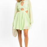 ASOS DESIGN Keyhole Cut Out Mini Skater Dress In Khaki Green