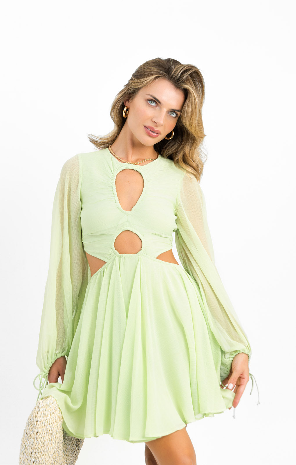 ASOS DESIGN Keyhole Cut Out Mini Skater Dress In Khaki Green