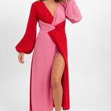 Pretty Lavish Knot Front Contrast Midaxi Dress In Pink And Red – dresses by Pretty Lavish, available to rent from Hirestreet