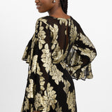 ASOS DESIGN Metallic Frill Detail Mini Dress With Lace Up Neck In Black Pattern