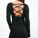 Miss Selfridge Fitted Knit Lattice Back Maxi Dress In Black