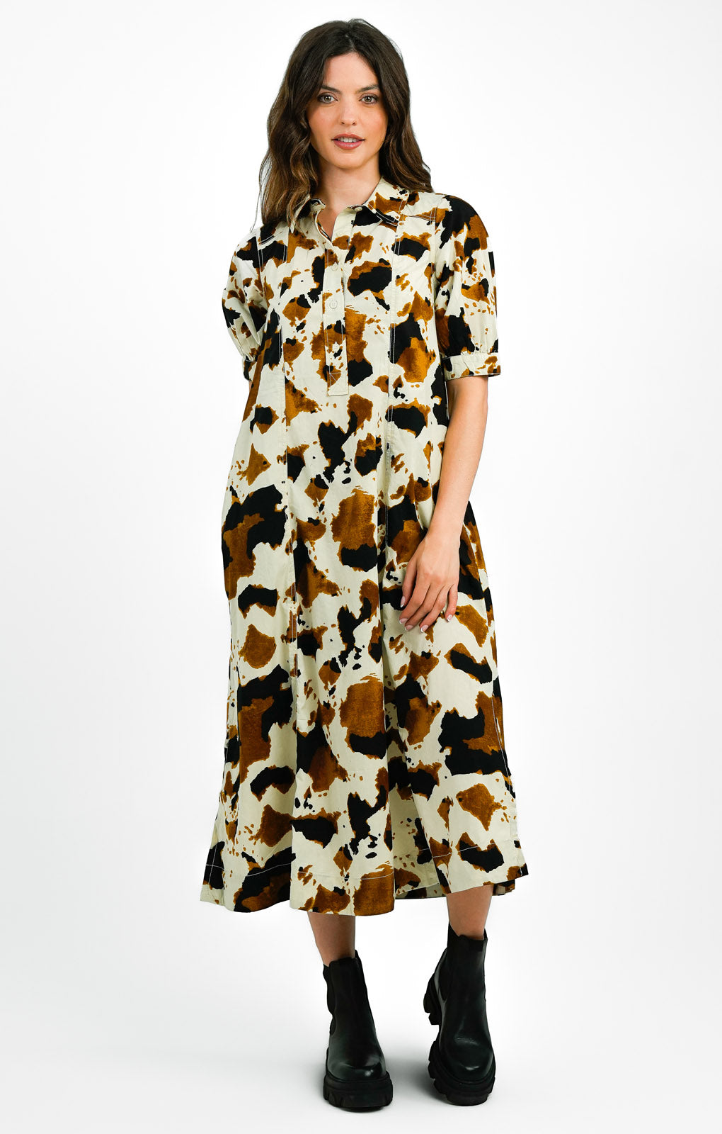 Whistles Maxi Shirt Dress In Cow Print