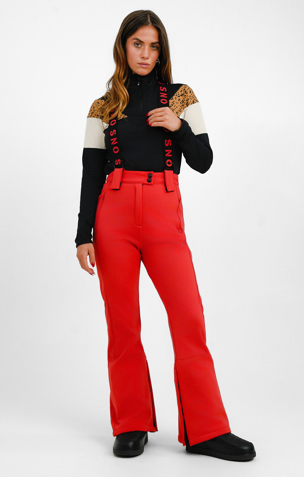 Topshop Sno Flared Ski Trouser With Braces In Red