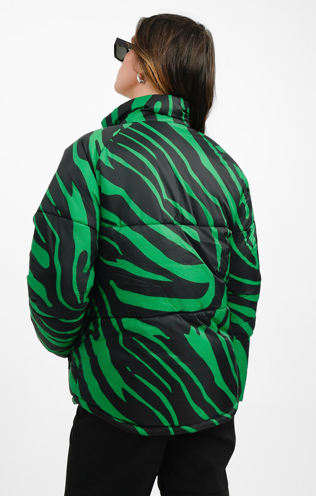 Topshop Sno Funnel Neck Puffer Ski Jacket In Green Zebra Print