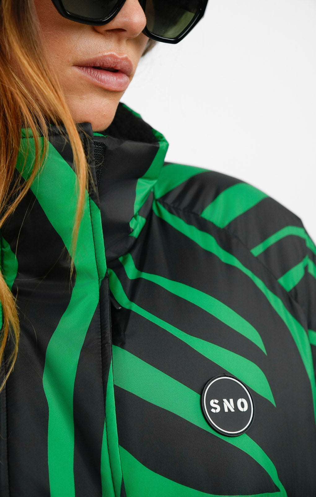 Topshop Sno Funnel Neck Puffer Ski Jacket In Green Zebra Print