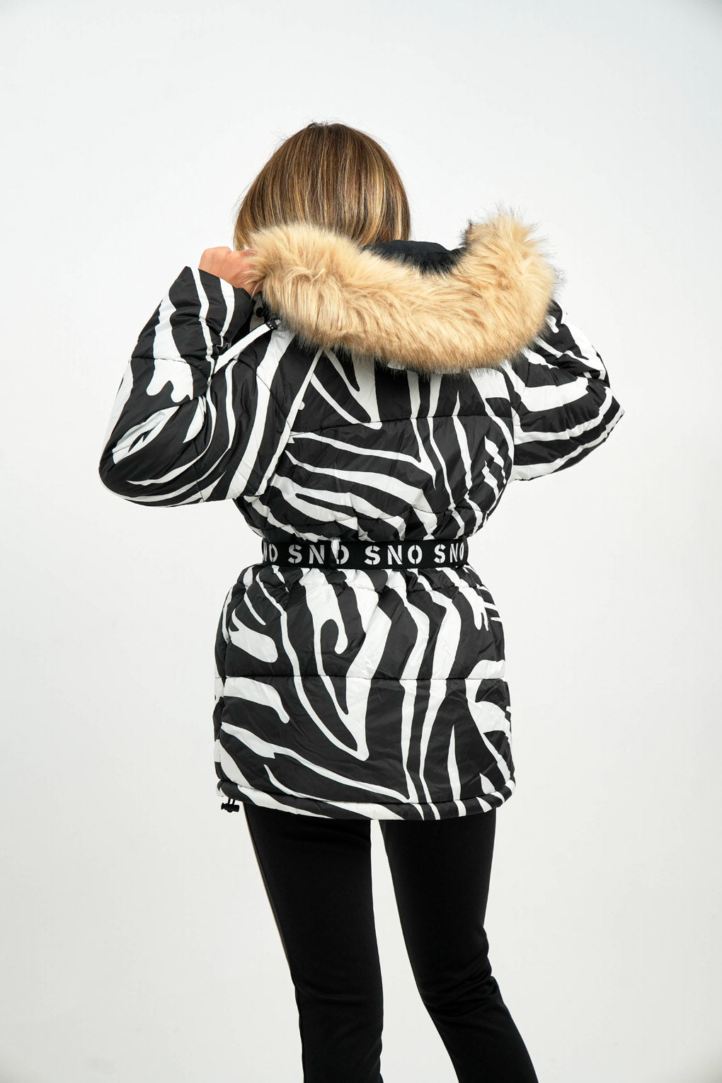 Topshop Sno Ski Coat With Belt And Fur Trim Hood In Zebra Print