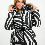 Topshop Sno Ski Coat With Belt And Fur Trim Hood In Zebra Print