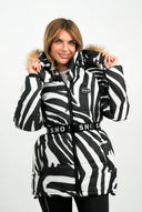 Topshop Sno Ski Coat With Belt And Fur Trim Hood In Zebra Print