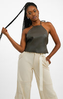 Muubaa Halter Neck Cropped Leather Top In Brown