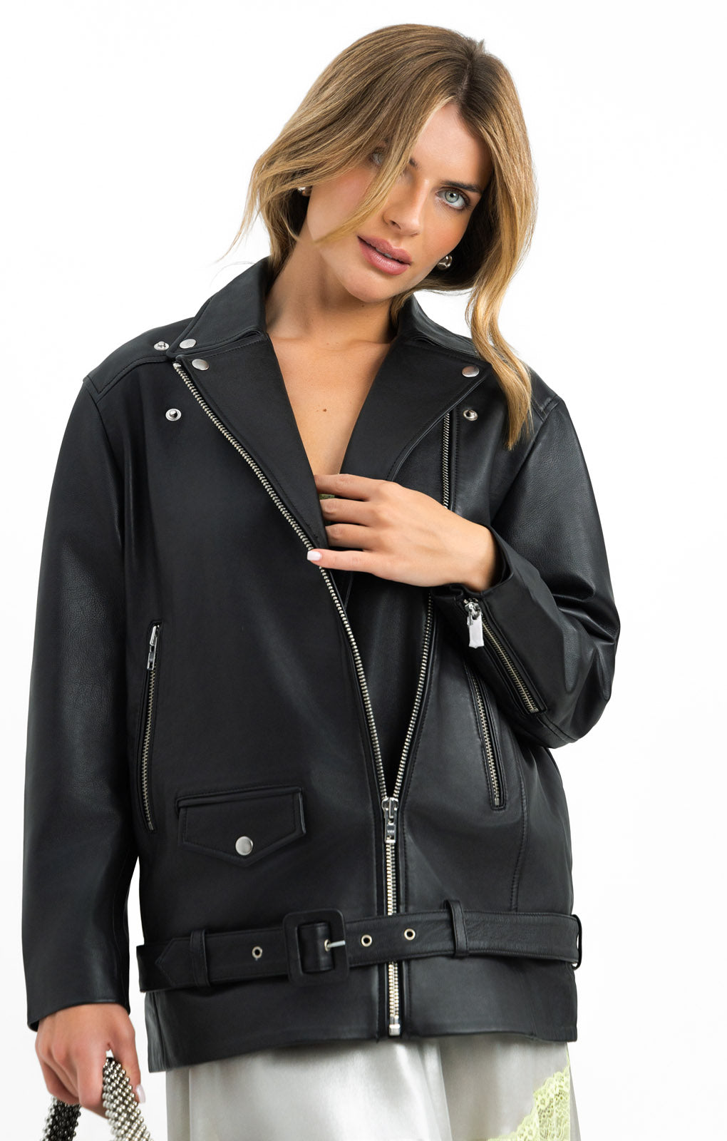 Muubaa Oversized Longline Leather Jacket In Black