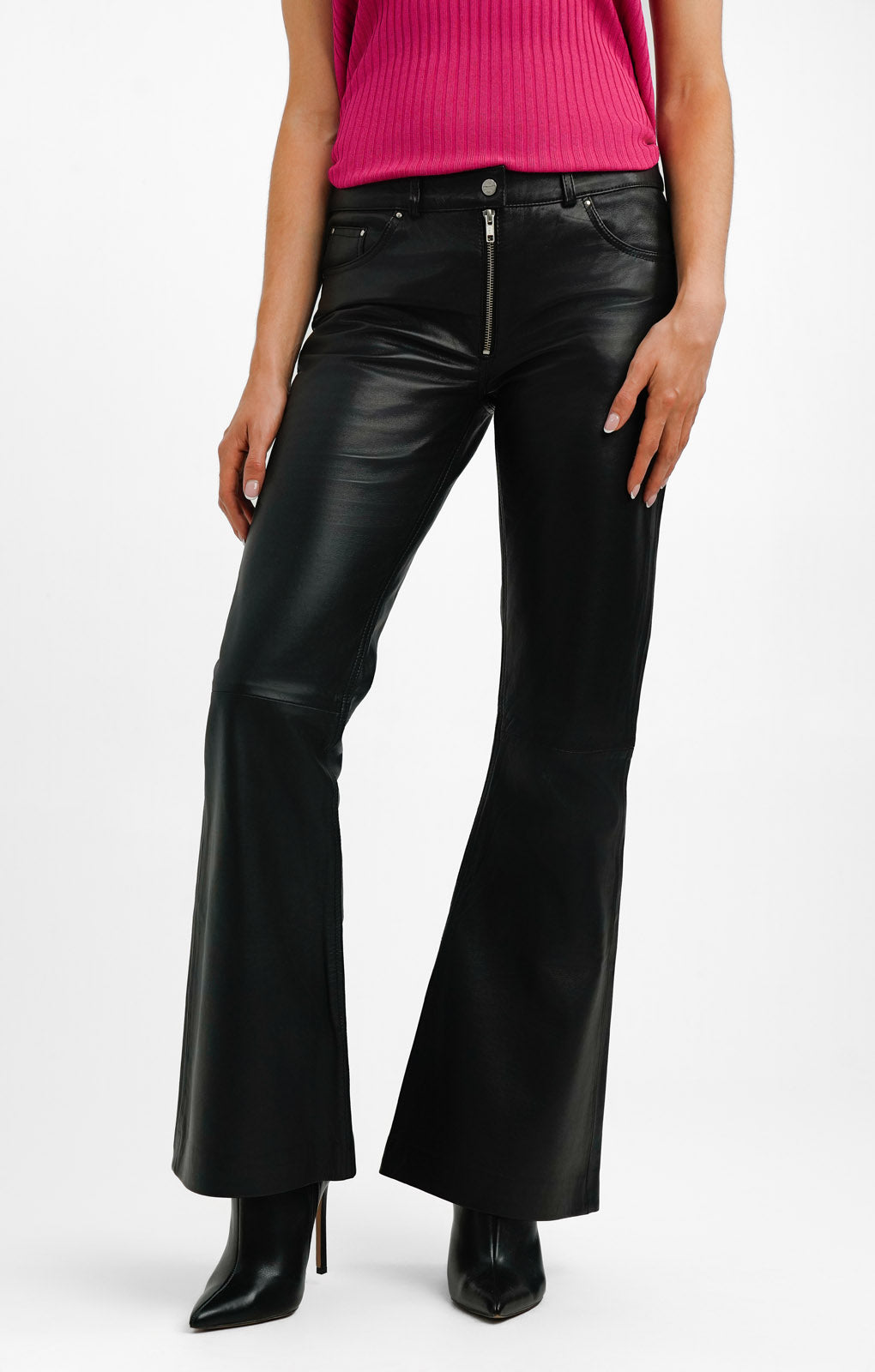 Muubaa zip front leather flared trousers in black