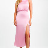 Pretty Lavish High Neck Satin Midi Dress In Pink – dresses by Pretty Lavish, available to rent from Hirestreet