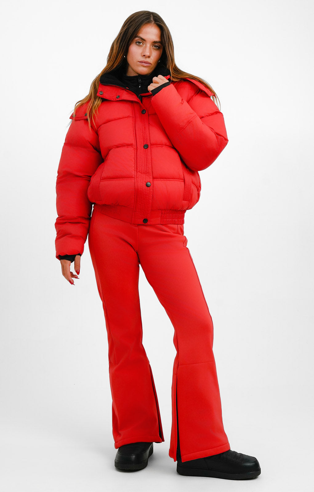 Topshop Sno Ski Hooded Puffer Jacket In Red