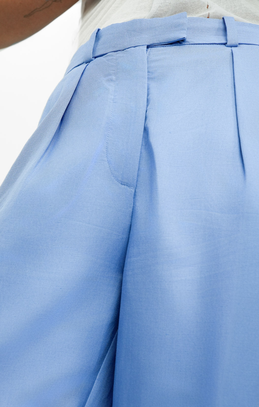 Linen Blend Tailored Trousers In Blue