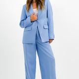 Linen Blend Tailored Trousers In Blue
