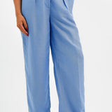 Linen Blend Tailored Trousers In Blue