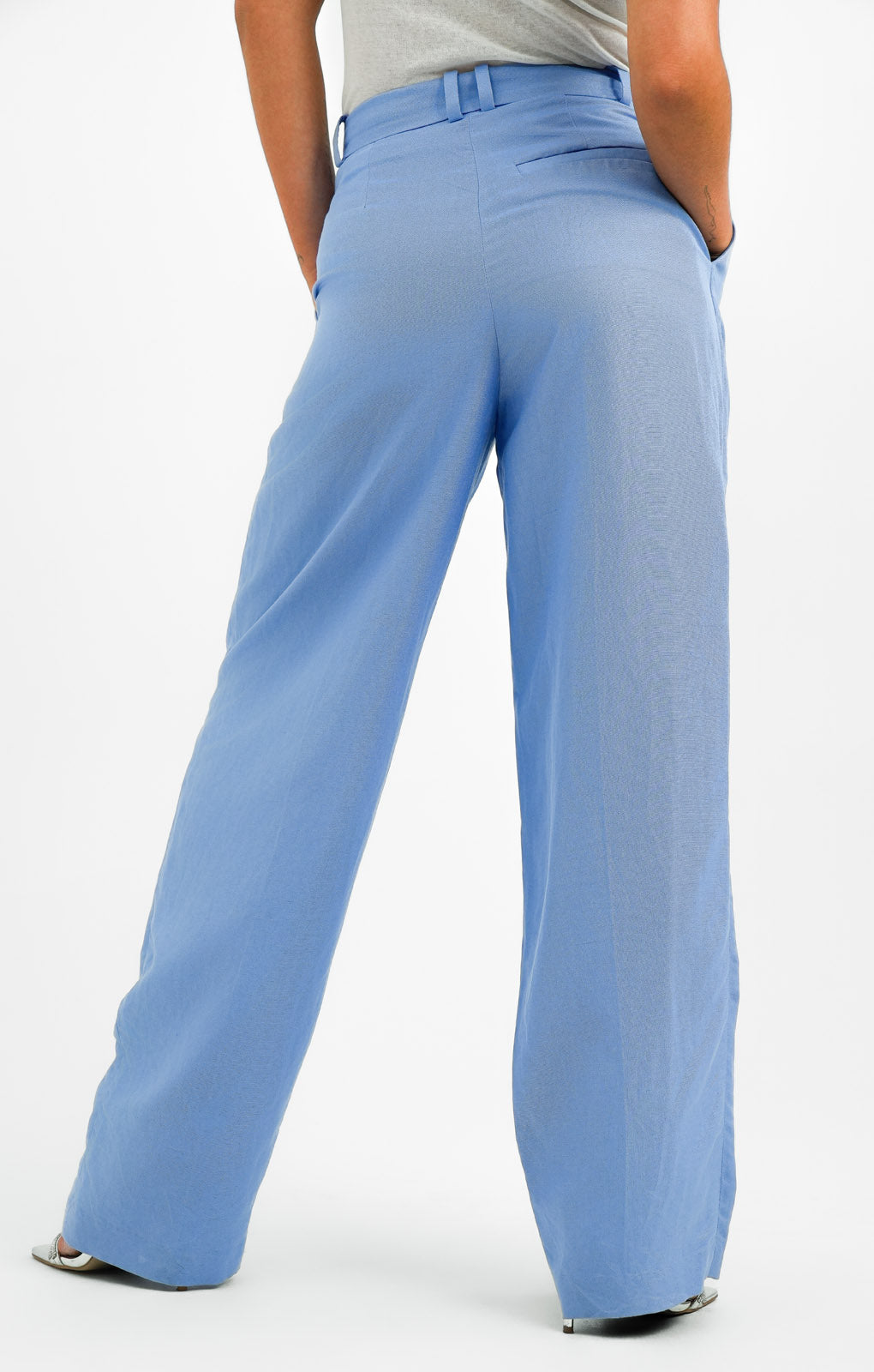 Linen Blend Tailored Trousers In Blue