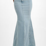 Topshop Tall Highwaist Denim Fishtail Skirt In Bleach