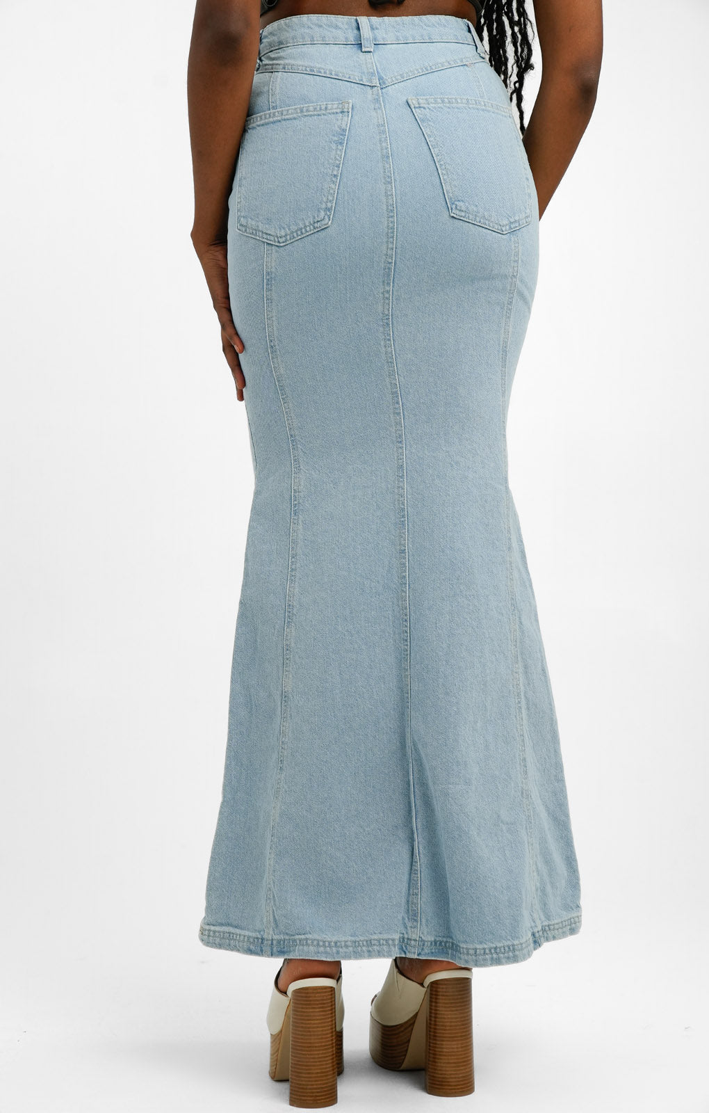 Topshop Tall Highwaist Denim Fishtail Skirt In Bleach