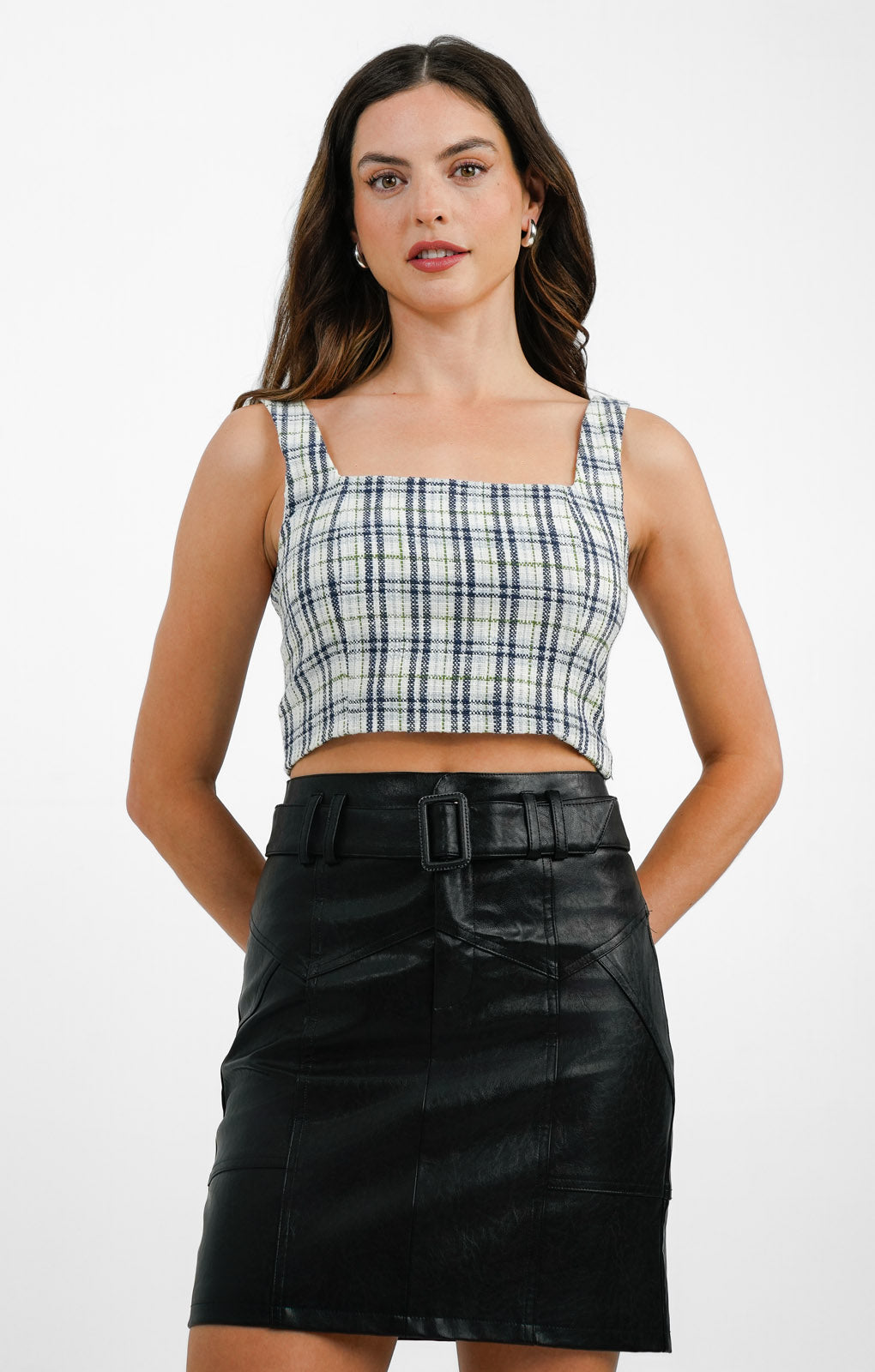 Abercrombie & Fitch Tweed Top In Blue Check