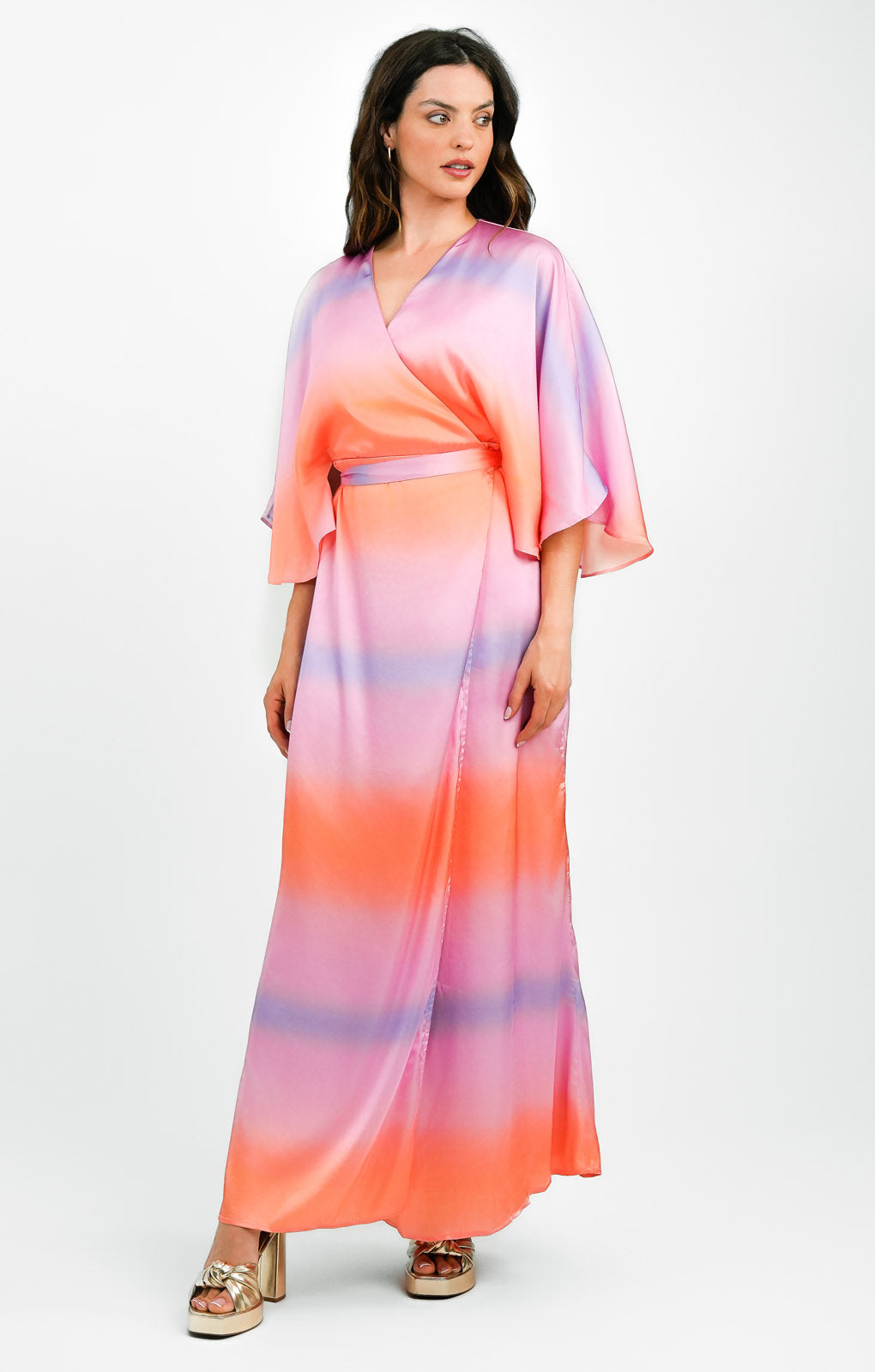 Anaya Kimono Sleeve Maxi Wrap Dress In Ombre Print