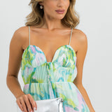 ASOS DESIGN Cami Mesh Maxi Dress With Sash In Blue Smudge Floral Print