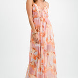 ASOS DESIGN Tall Cami Mesh Maxi Dress With Sash In Orange Smudge Print