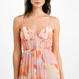 ASOS DESIGN Tall Cami Mesh Maxi Dress With Sash In Orange Smudge Print
