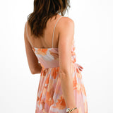 ASOS DESIGN Tall Cami Mesh Maxi Dress With Sash In Orange Smudge Print