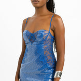 ASOS DESIGN Allover Sequin Cup Detail Maxi Dress With Lace Waist Detail In Blue