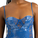 ASOS DESIGN Allover Sequin Cup Detail Maxi Dress With Lace Waist Detail In Blue