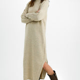 ASOS DESIGN Tall Knitted Oversized Midi Dress With High Neck In Stone