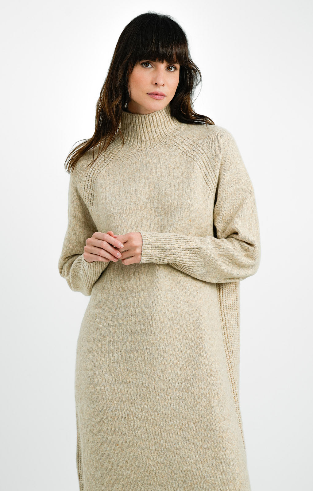 ASOS DESIGN Tall Knitted Oversized Midi Dress With High Neck In Stone