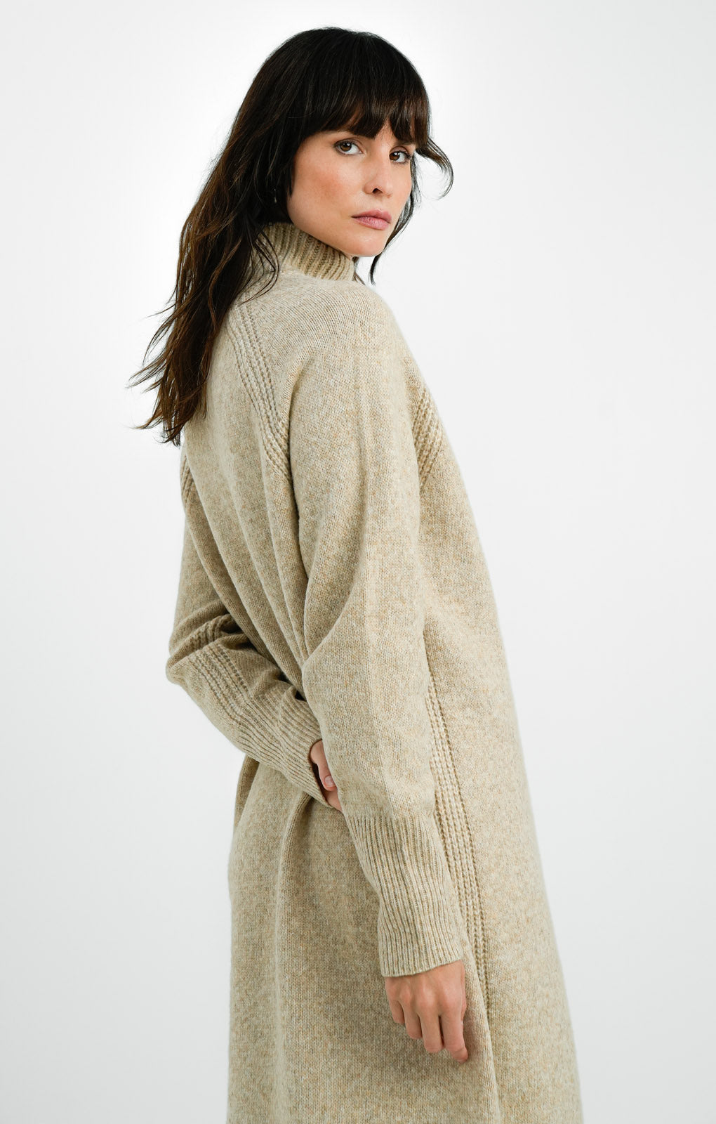 ASOS DESIGN Tall Knitted Oversized Midi Dress With High Neck In Stone