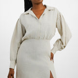 Linen Mini Shirt Dress In Beige