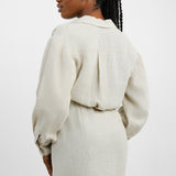 Linen Mini Shirt Dress In Beige