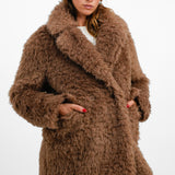 Glamorous Longline Brushed Fluffy Coat In Walnut