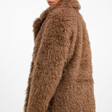 Glamorous Longline Brushed Fluffy Coat In Walnut