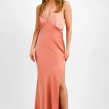 ASOS DESIGN Petite Satin Plunge Drape Maxi Dress In Rose Pink