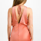 ASOS DESIGN Petite Satin Plunge Drape Maxi Dress In Rose Pink